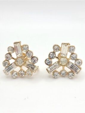 Vintage Gold Tone Crystal Cluster Screw Back Earrings Classic Sparkle